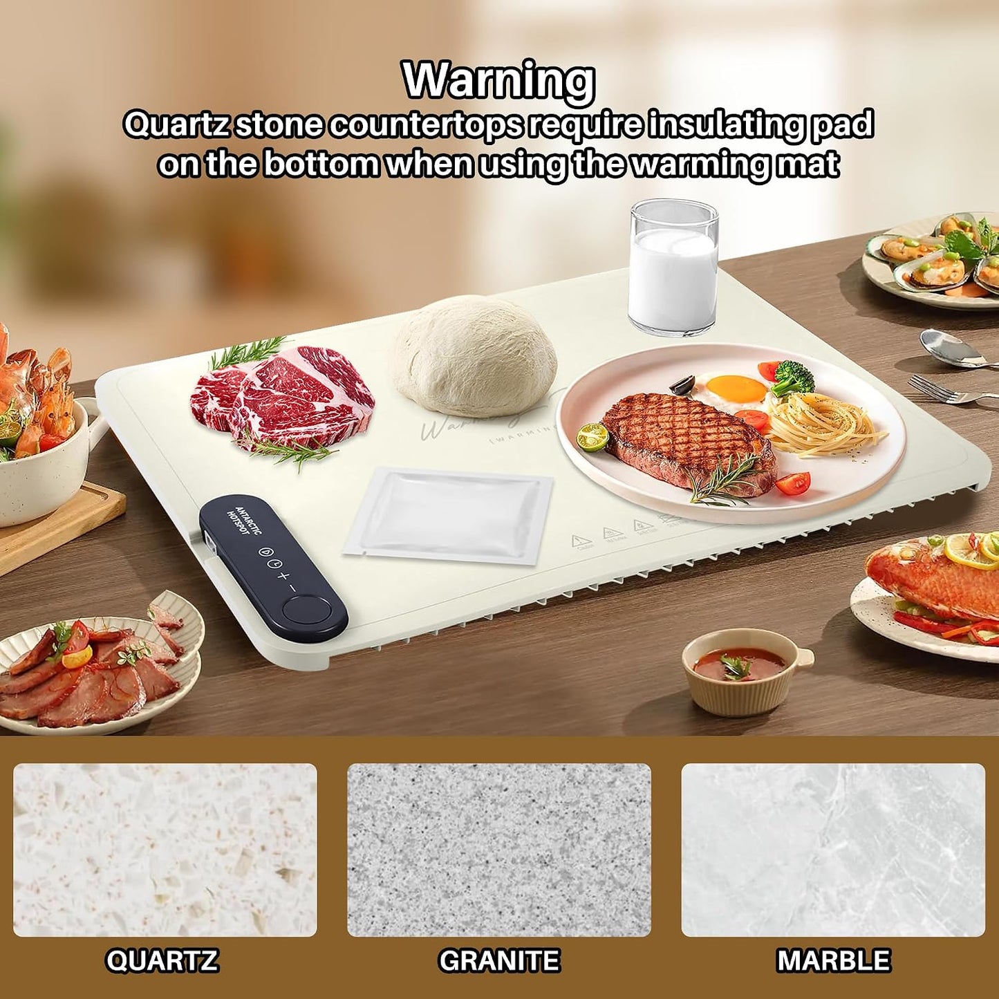 Professional Rollable Full Surface Heating Mat for Food Service, Portable Electric Silicone Defrosting Tray and Hot Plate in Beige