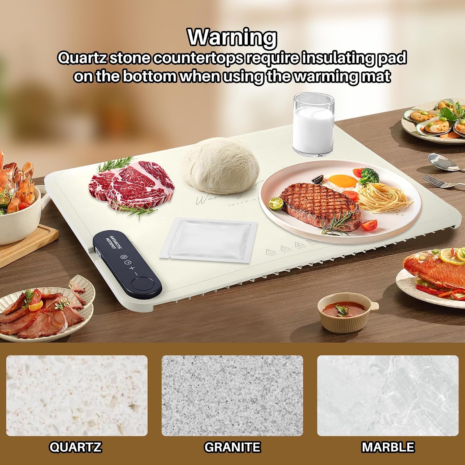Professional Rollable Full Surface Heating Mat for Food Service, Portable Electric Silicone Defrosting Tray and Hot Plate in Beige