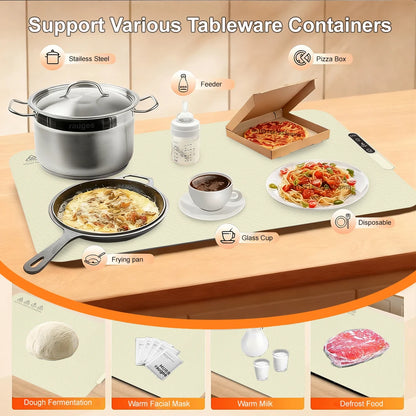 Electric Food Warmer Mat Foldable Silicone Warming Tray Portable 6 Tem Setting Full Surface Fast Heating Food Warmer Plate
