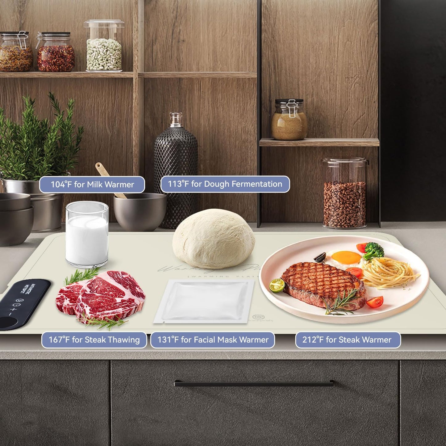 Professional Rollable Full Surface Heating Mat for Food Service, Portable Electric Silicone Defrosting Tray and Hot Plate in Beige