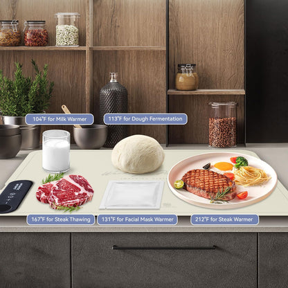 Professional Rollable Full Surface Heating Mat for Food Service, Portable Electric Silicone Defrosting Tray and Hot Plate in Beige
