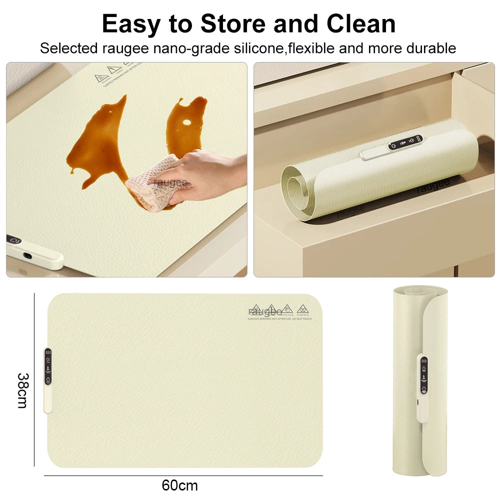 Electric Food Warmer Mat Foldable Silicone Warming Tray Portable 6 Tem Setting Full Surface Fast Heating Food Warmer Plate