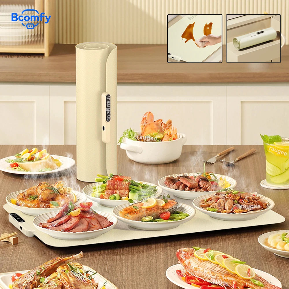 Electric Food Warmer Mat Foldable Silicone Warming Tray Portable 6 Tem Setting Full Surface Fast Heating Food Warmer Plate