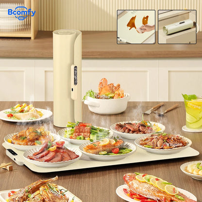 Electric Food Warmer Mat Foldable Silicone Warming Tray Portable 6 Tem Setting Full Surface Fast Heating Food Warmer Plate