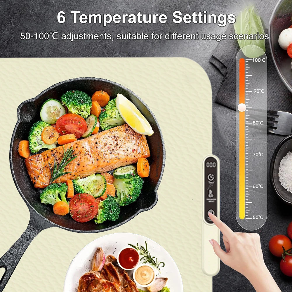 Electric Food Warmer Mat Foldable Silicone Warming Tray Portable 6 Tem Setting Full Surface Fast Heating Food Warmer Plate