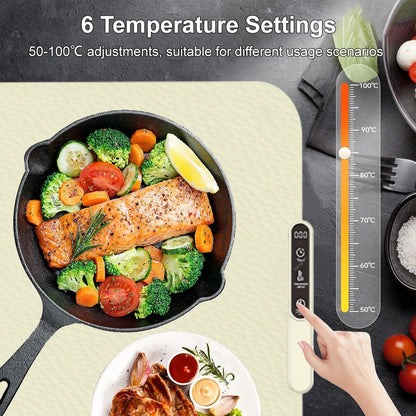 Electric Food Warmer Mat Foldable Silicone Warming Tray Portable 6 Tem Setting Full Surface Fast Heating Food Warmer Plate